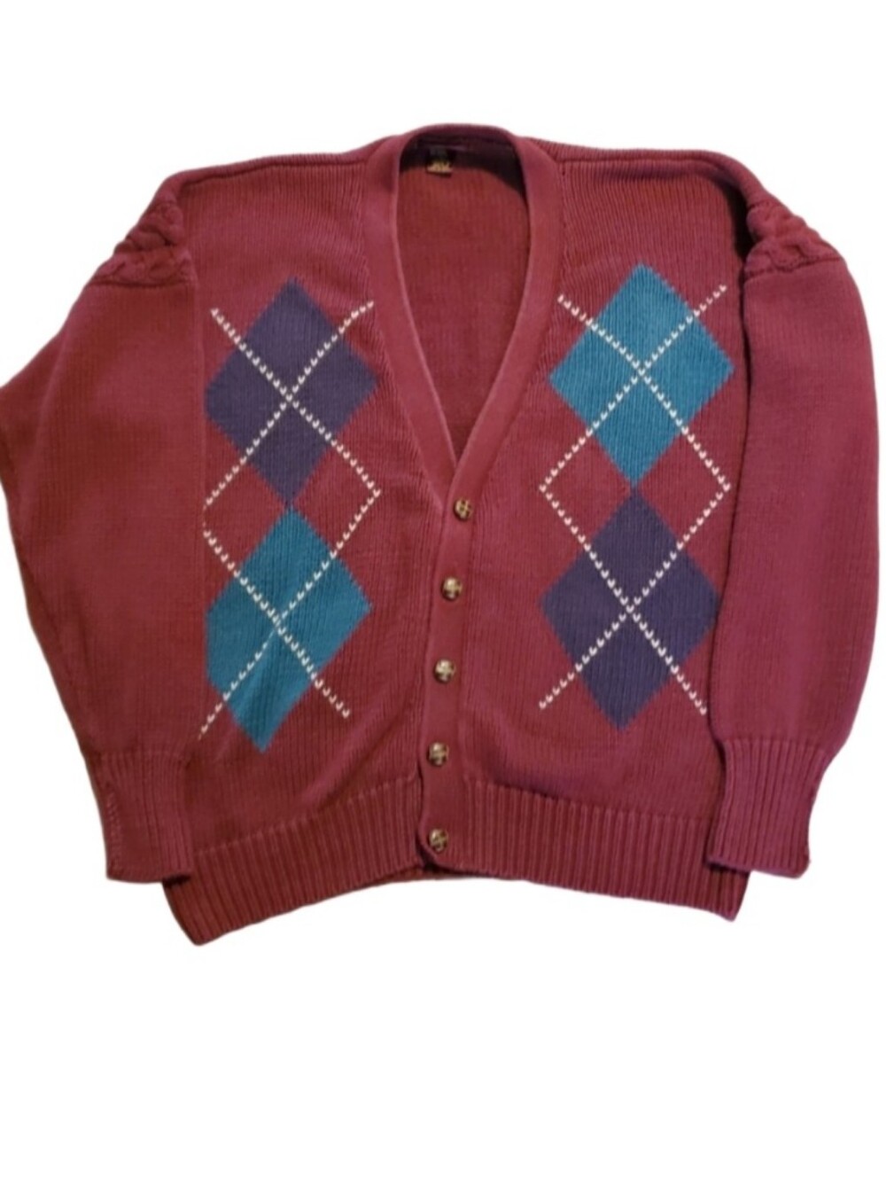 Vintage Arbor Way Men's Argyle Cardigan Burgundy Size Large